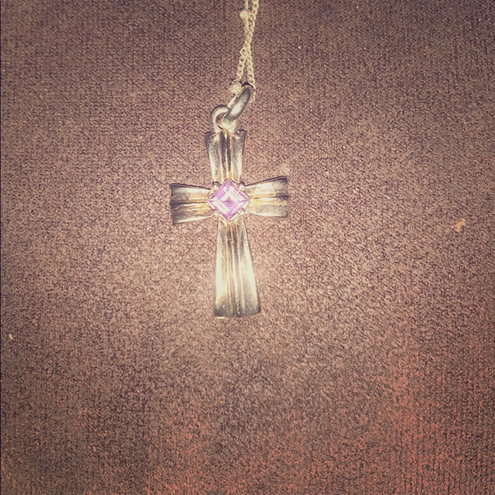 Sterling Silver Cross with Purple Stone